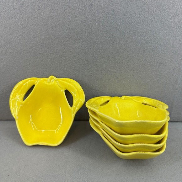 Vintage Mid Century Modern Ceramic Bowl Yellow Candy Nut Dish Set of 5 - Picture 2 of 16